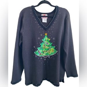 Quacker Factory Vintage Christmas Tree Sweater XL